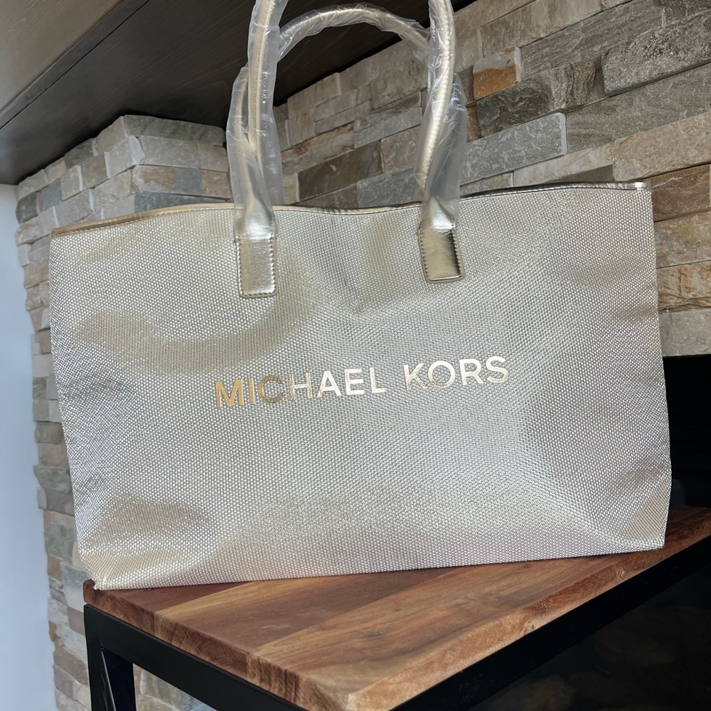 NWT Michael Kors Metallic Gold Logo Tote Bag